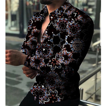 Модни социални мъжки ризи Риза с копчета с обърната яка Ежедневни горнища с принт с ледени кристали с дълъг ръкав Мъжки дрехи Абитуриентска жилетка