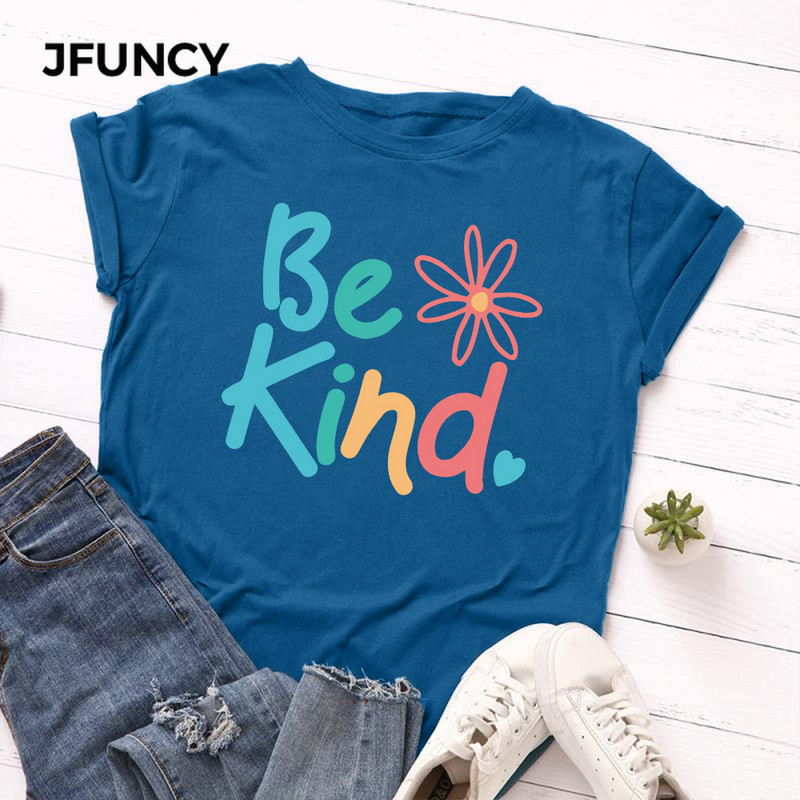 JFUNCY S-5XL Női pólók Női rövid ujjú pólók Színes mintás női alkalmi póló 2020 nyári pamut póló