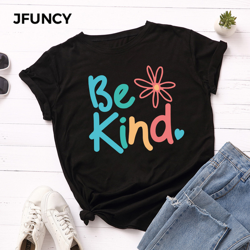 JFUNCY S-5XL Női pólók Női rövid ujjú pólók Színes mintás női alkalmi póló 2020 nyári pamut póló