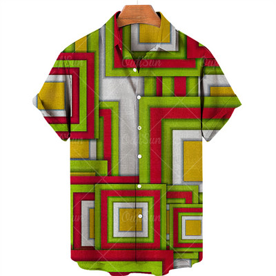 Vīriešu krekls Liela izmēra rūtaini ziedu topi ar īsām piedurknēm Vasaras ikdienas brīvdienu pogas Sociāli grezni apģērbi Vīriešu Havaju krekli 5XL