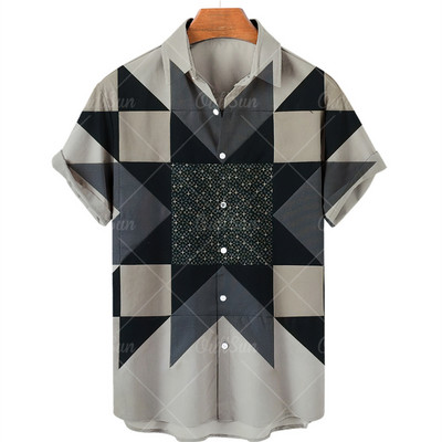 Vīriešu krekls Liela izmēra rūtaini ziedu topi ar īsām piedurknēm Vasaras ikdienas brīvdienu pogas Sociāli grezni apģērbi Vīriešu Havaju krekli 5XL