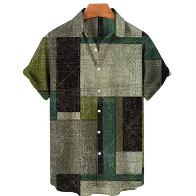 Vīriešu krekls Liela izmēra rūtaini ziedu topi ar īsām piedurknēm Vasaras ikdienas brīvdienu pogas Sociāli grezni apģērbi Vīriešu Havaju krekli 5XL