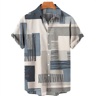 Vīriešu krekls Liela izmēra rūtaini ziedu topi ar īsām piedurknēm Vasaras ikdienas brīvdienu pogas Sociāli grezni apģērbi Vīriešu Havaju krekli 5XL