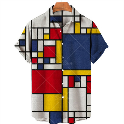 Vīriešu krekls Liela izmēra rūtaini ziedu topi ar īsām piedurknēm Vasaras ikdienas brīvdienu pogas Sociāli grezni apģērbi Vīriešu Havaju krekli 5XL