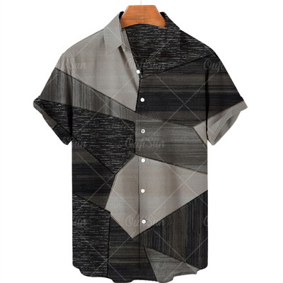 Vīriešu krekls Liela izmēra rūtaini ziedu topi ar īsām piedurknēm Vasaras ikdienas brīvdienu pogas Sociāli grezni apģērbi Vīriešu Havaju krekli 5XL