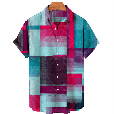 Vīriešu krekls Liela izmēra rūtaini ziedu topi ar īsām piedurknēm Vasaras ikdienas brīvdienu pogas Sociāli grezni apģērbi Vīriešu Havaju krekli 5XL