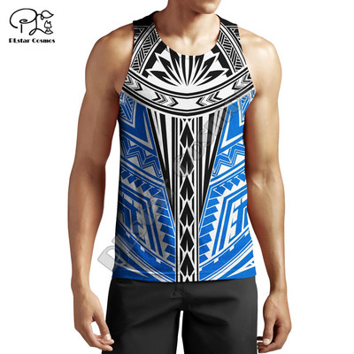 PLSTAR COSMOS - Férfi és Női Ujjatlan póló Színes 3D Nyomtatott pántos Polinéz Tetovált Beach póló, Szabadidős Stílus Nyár