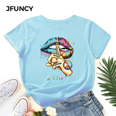 JFUNCY sieviešu T krekls 100% kokvilnas T-krekls ar īsām piedurknēm Creative Graphic Print Tees Sieviešu T krekls Sieviešu topi