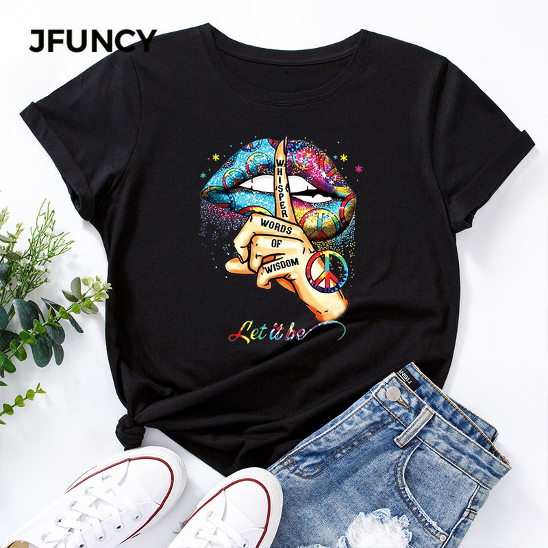 Γυναικείο μπλουζάκι JFUNCY 100% βαμβακερό κοντομάνικο μπλουζάκι Creative Graphic print Tees Γυναικείο μπλουζάκι Γυναικείο μπλουζάκι