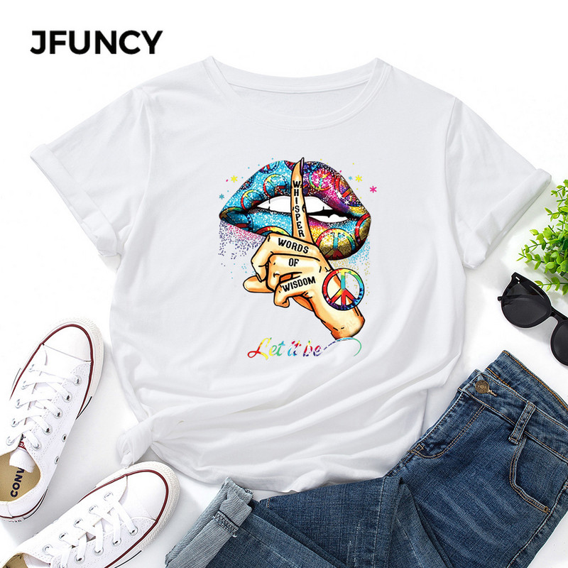 Γυναικείο μπλουζάκι JFUNCY 100% βαμβακερό κοντομάνικο μπλουζάκι Creative Graphic print Tees Γυναικείο μπλουζάκι Γυναικείο μπλουζάκι