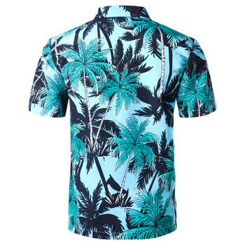 Мъжка празнична ежедневна риза с къс ръкав Aloha Hawaiian Shirt с къс ръкав и щампа на палмово дърво Tropical Aloha Blue Shirts Camisa Hawaiana