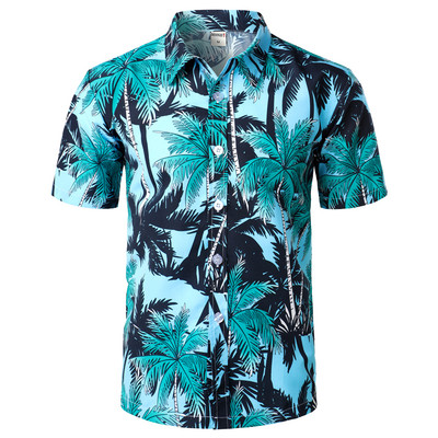 Meeste pühade vabaaja lühikeste varrukatega Aloha Hawaii särk lühikeste varrukatega palmipuu trükiga Tropical Aloha sinised särgid Camisa Hawaiana
