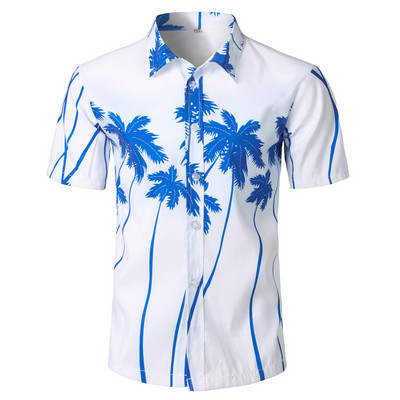 Meeste pühade vabaaja lühikeste varrukatega Aloha Hawaii särk lühikeste varrukatega palmipuu trükiga Tropical Aloha sinised särgid Camisa Hawaiana