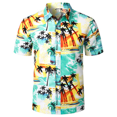 Meeste pühade vabaaja lühikeste varrukatega Aloha Hawaii särk lühikeste varrukatega palmipuu trükiga Tropical Aloha sinised särgid Camisa Hawaiana