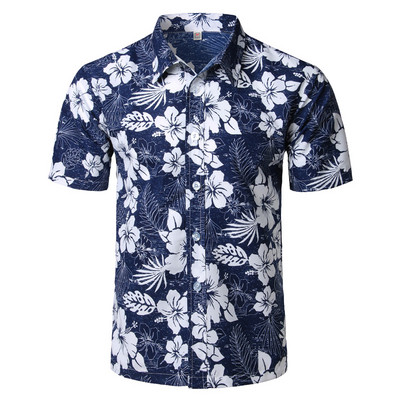 Meeste pühade vabaaja lühikeste varrukatega Aloha Hawaii särk lühikeste varrukatega palmipuu trükiga Tropical Aloha sinised särgid Camisa Hawaiana