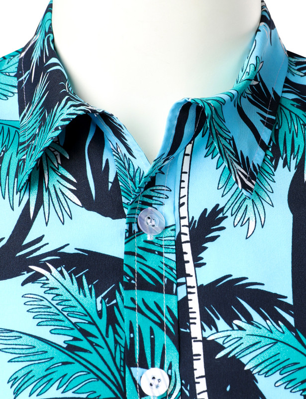 Vīriešu brīvdienu ikdienišķs krekli ar īsām piedurknēm Aloha Hawaiian krekls ar īsām piedurknēm ar palmu koku ar apdruku Tropical Aloha Blue krekli Camisa Hawaiana