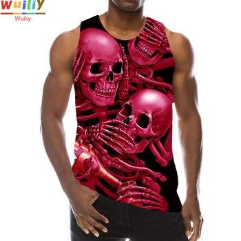 Skeleton Tank Top για άντρες Τρισδιάστατη εκτύπωση τρόμου Μπλούζες χωρίς μανίκια με γραφικό γιλέκο Hip Hop Streetwear