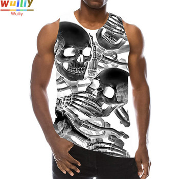 Скелетен потник за мъже 3D принт Terror Skull Sleeveless Pattern Tops Графична жилетка Хип-хоп Streetwear тениски