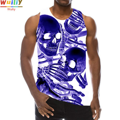 Skeleton Meeste 3D-printidega Terror Skull Varrukateta mustriga topid Graafilised vestid Hip Hop Tänavarõivaste T-särgid