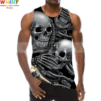 Skeleton Meeste 3D-printidega Terror Skull Varrukateta mustriga topid Graafilised vestid Hip Hop Tänavarõivaste T-särgid