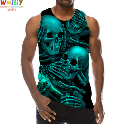 Skeleton Meeste 3D-printidega Terror Skull Varrukateta mustriga topid Graafilised vestid Hip Hop Tänavarõivaste T-särgid
