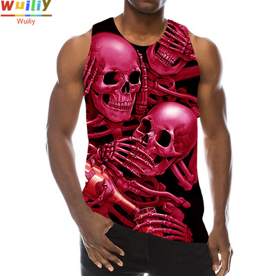 Skeleton Meeste 3D-printidega Terror Skull Varrukateta mustriga topid Graafilised vestid Hip Hop Tänavarõivaste T-särgid