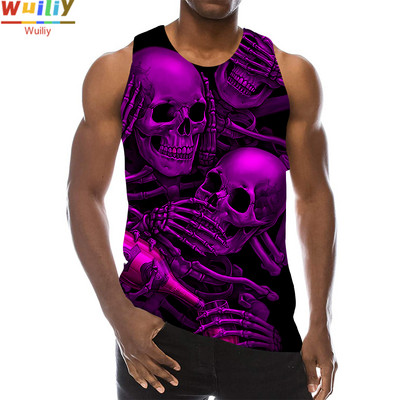 Skeleton Meeste 3D-printidega Terror Skull Varrukateta mustriga topid Graafilised vestid Hip Hop Tänavarõivaste T-särgid