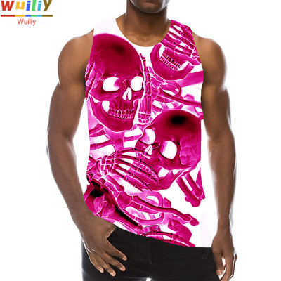 Skeleton Meeste 3D-printidega Terror Skull Varrukateta mustriga topid Graafilised vestid Hip Hop Tänavarõivaste T-särgid