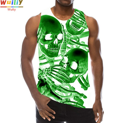 Skeleton Meeste 3D-printidega Terror Skull Varrukateta mustriga topid Graafilised vestid Hip Hop Tänavarõivaste T-särgid