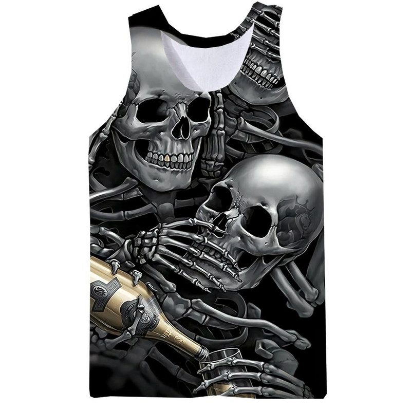 Skeleta topi vīriešiem 3D Print Terror Skull Bezpiedurkņu raksta topi Grafiskas veste Hip Hop Streetwear Tees