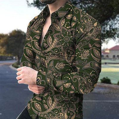 Leaf casual ανδρικό πουκάμισο Ανδρικό casual μακρυμάνικο ανδρικό πουκάμισο φόρεμα λουλουδιών Jersey XS-8XL