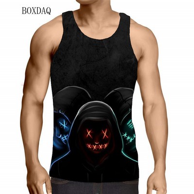 Galvaskausa tvertnes vīriešiem ar vasaras piedurknēm, 3d apdrukāti ielu apģērbi, šausmu stila veste bez piedurknēm, ikdienas lielizmēra topi 6 XL liela izmēra tvertnes