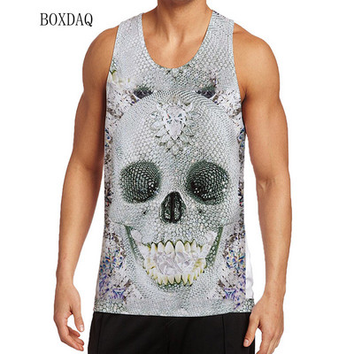 Galvaskausa tvertnes vīriešiem ar vasaras piedurknēm, 3d apdrukāti ielu apģērbi, šausmu stila veste bez piedurknēm, ikdienas lielizmēra topi 6 XL liela izmēra tvertnes