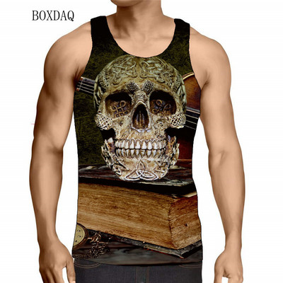 Galvaskausa tvertnes vīriešiem ar vasaras piedurknēm, 3d apdrukāti ielu apģērbi, šausmu stila veste bez piedurknēm, ikdienas lielizmēra topi 6 XL liela izmēra tvertnes