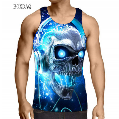 Galvaskausa tvertnes vīriešiem ar vasaras piedurknēm, 3d apdrukāti ielu apģērbi, šausmu stila veste bez piedurknēm, ikdienas lielizmēra topi 6 XL liela izmēra tvertnes