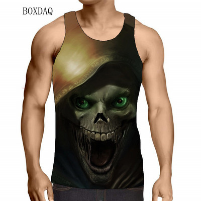 Galvaskausa tvertnes vīriešiem ar vasaras piedurknēm, 3d apdrukāti ielu apģērbi, šausmu stila veste bez piedurknēm, ikdienas lielizmēra topi 6 XL liela izmēra tvertnes