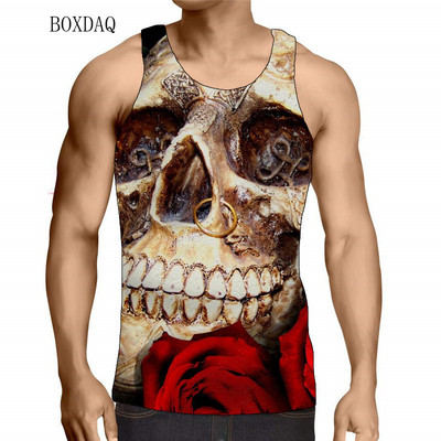 Galvaskausa tvertnes vīriešiem ar vasaras piedurknēm, 3d apdrukāti ielu apģērbi, šausmu stila veste bez piedurknēm, ikdienas lielizmēra topi 6 XL liela izmēra tvertnes