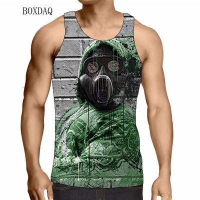 Galvaskausa tvertnes vīriešiem ar vasaras piedurknēm, 3d apdrukāti ielu apģērbi, šausmu stila veste bez piedurknēm, ikdienas lielizmēra topi 6 XL liela izmēra tvertnes