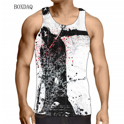 Galvaskausa tvertnes vīriešiem ar vasaras piedurknēm, 3d apdrukāti ielu apģērbi, šausmu stila veste bez piedurknēm, ikdienas lielizmēra topi 6 XL liela izmēra tvertnes