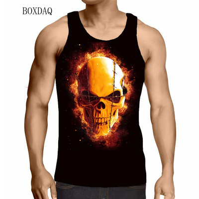 Galvaskausa tvertnes vīriešiem ar vasaras piedurknēm, 3d apdrukāti ielu apģērbi, šausmu stila veste bez piedurknēm, ikdienas lielizmēra topi 6 XL liela izmēra tvertnes