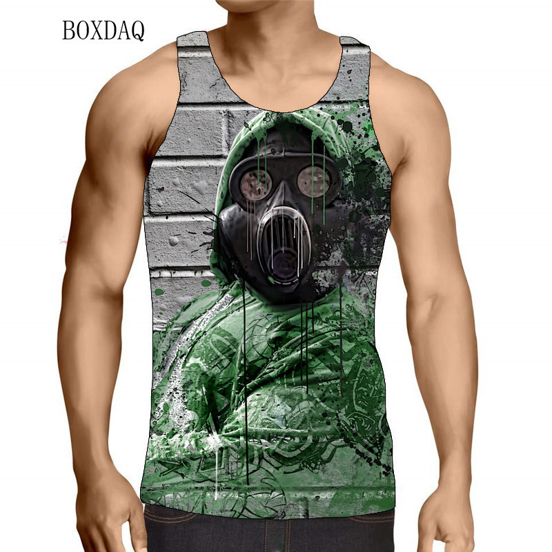 Galvaskausa tvertnes vīriešiem ar vasaras piedurknēm, 3d apdrukāti ielu apģērbi, šausmu stila veste bez piedurknēm, ikdienas lielizmēra topi 6 XL liela izmēra tvertnes
