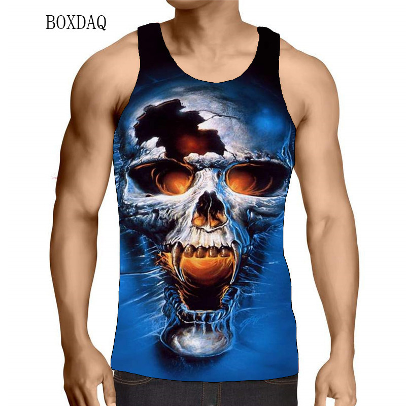 Galvaskausa tvertnes vīriešiem ar vasaras piedurknēm, 3d apdrukāti ielu apģērbi, šausmu stila veste bez piedurknēm, ikdienas lielizmēra topi 6 XL liela izmēra tvertnes