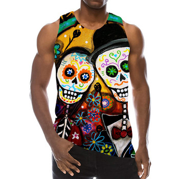 Skull Graphic Tank Top για άνδρες Τρισδιάστατη εκτύπωση Rainbow χωρίς μανίκια Streetwear Top Psychedelic Skeleton LA Hip Hop Γιλέκο
