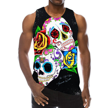 Череп Графичен потник за мъже 3D печат Rainbow Sleeveless Pattern Streetwear Топ Psychedelic Skeleton LA Hip Hop Vest