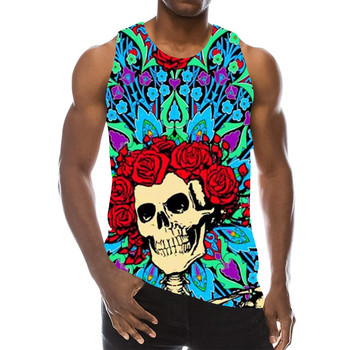 Skull Graphic Tank Top για άνδρες Τρισδιάστατη εκτύπωση Rainbow χωρίς μανίκια Streetwear Top Psychedelic Skeleton LA Hip Hop Γιλέκο