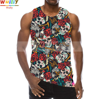 Skull Graphic Tank Top meestele 3D Print Rainbow Varrukateta Tänavarõivaste Top Psychedelic Skeleton LA Hip Hop Vest