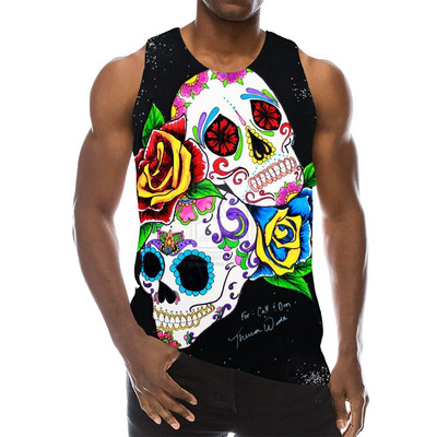 Skull Graphic Tank Top meestele 3D Print Rainbow Varrukateta Tänavarõivaste Top Psychedelic Skeleton LA Hip Hop Vest