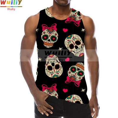 Skull Graphic Tank Top meestele 3D Print Rainbow Varrukateta Tänavarõivaste Top Psychedelic Skeleton LA Hip Hop Vest