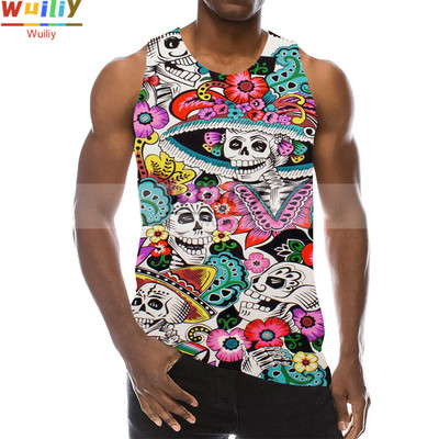 Skull Graphic Tank Top meestele 3D Print Rainbow Varrukateta Tänavarõivaste Top Psychedelic Skeleton LA Hip Hop Vest