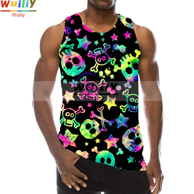 Skull Graphic Tank Top meestele 3D Print Rainbow Varrukateta Tänavarõivaste Top Psychedelic Skeleton LA Hip Hop Vest